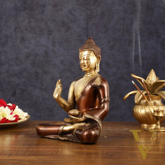 Pure Brass Blessing Buddha Idol - Dual Tone, 7.5" Height