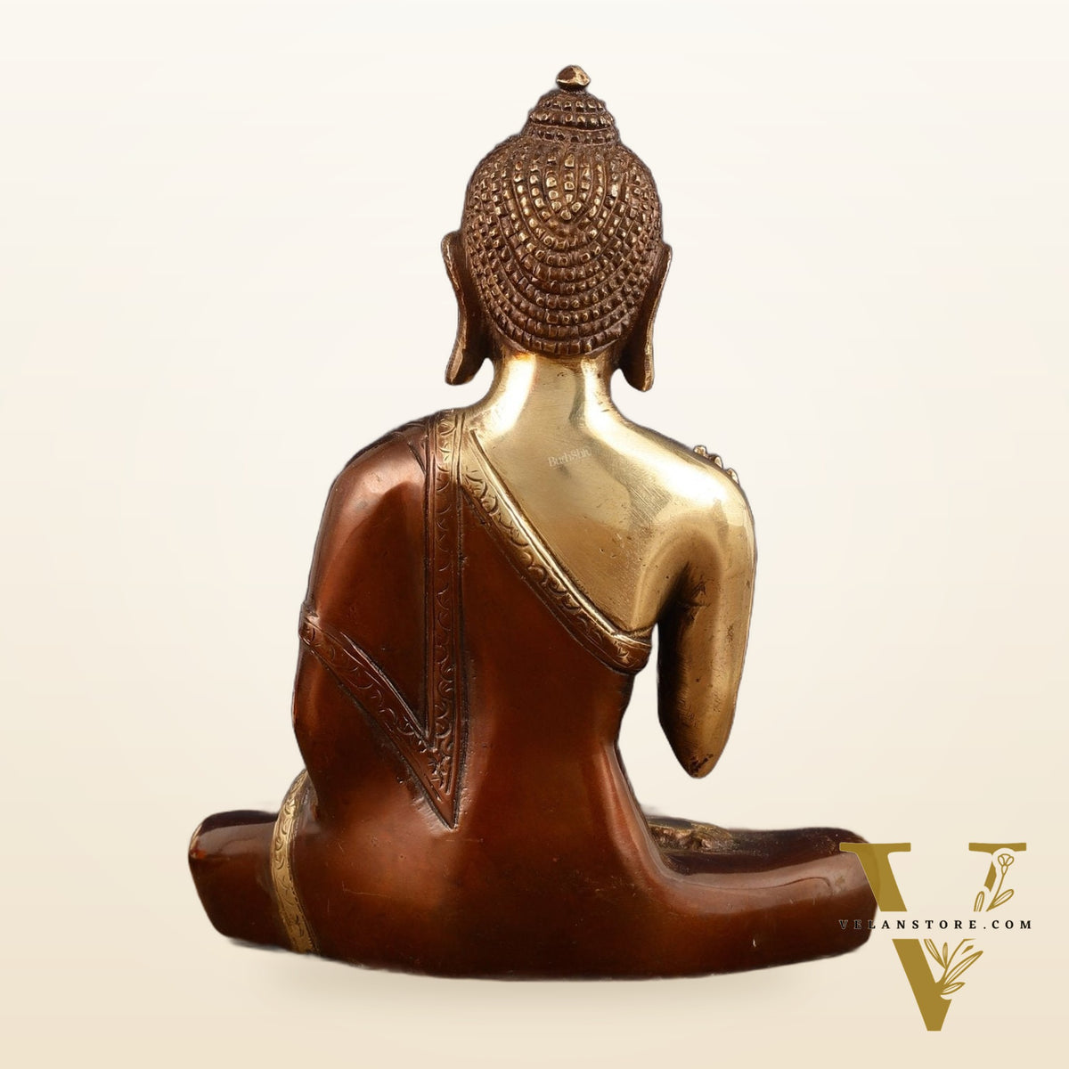 Pure Brass Blessing Buddha Idol - Dual Tone, 7.5" Height