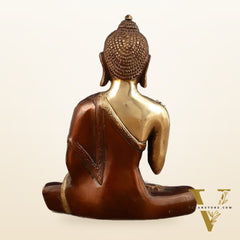 Pure Brass Blessing Buddha Idol - Dual Tone, 7.5" Height
