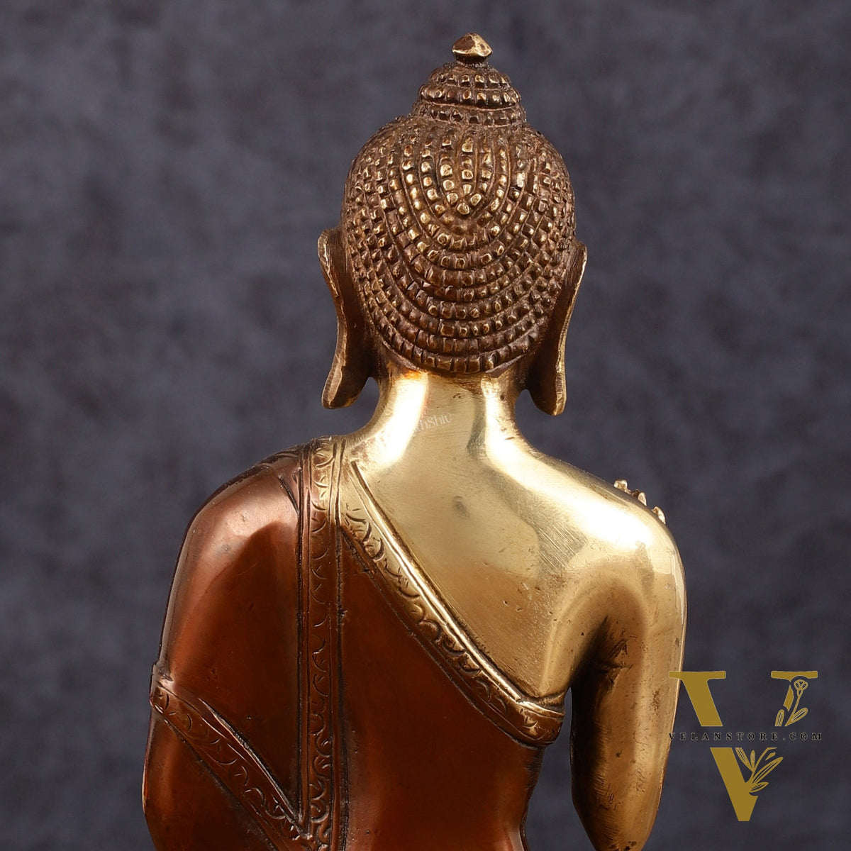 Pure Brass Blessing Buddha Idol - Dual Tone, 7.5" Height