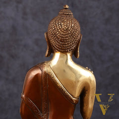 Pure Brass Blessing Buddha Idol - Dual Tone, 7.5" Height