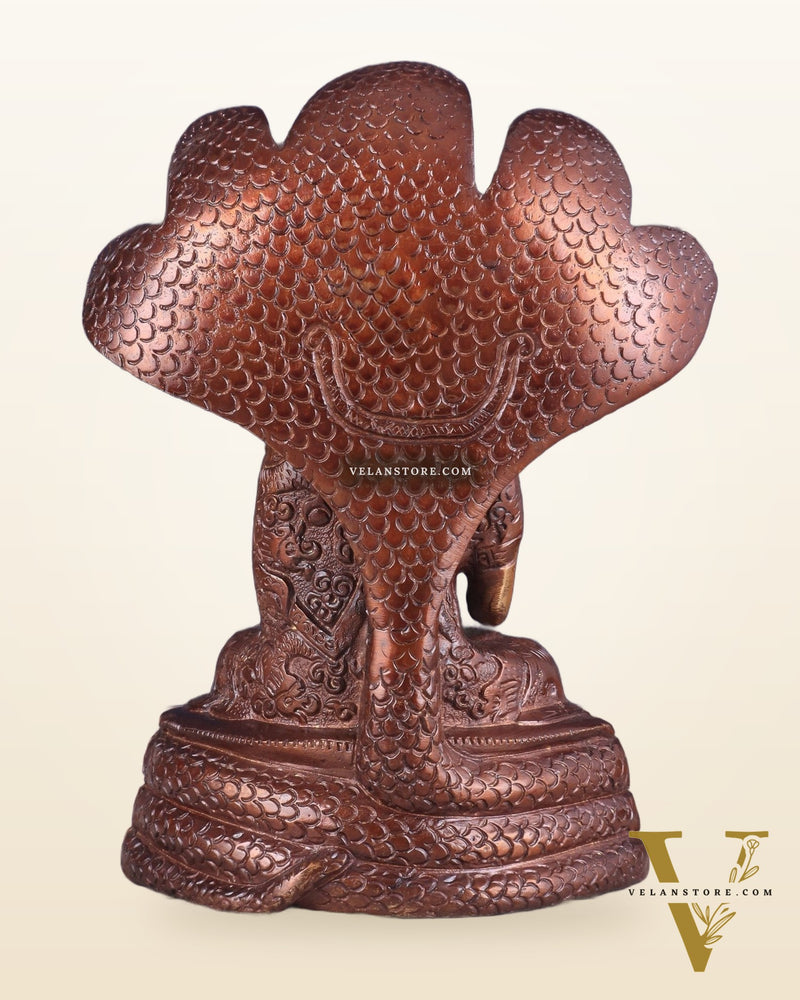 Pure Brass Blessing Buddha Idol under Serpent Muchalinda 8" dual tone