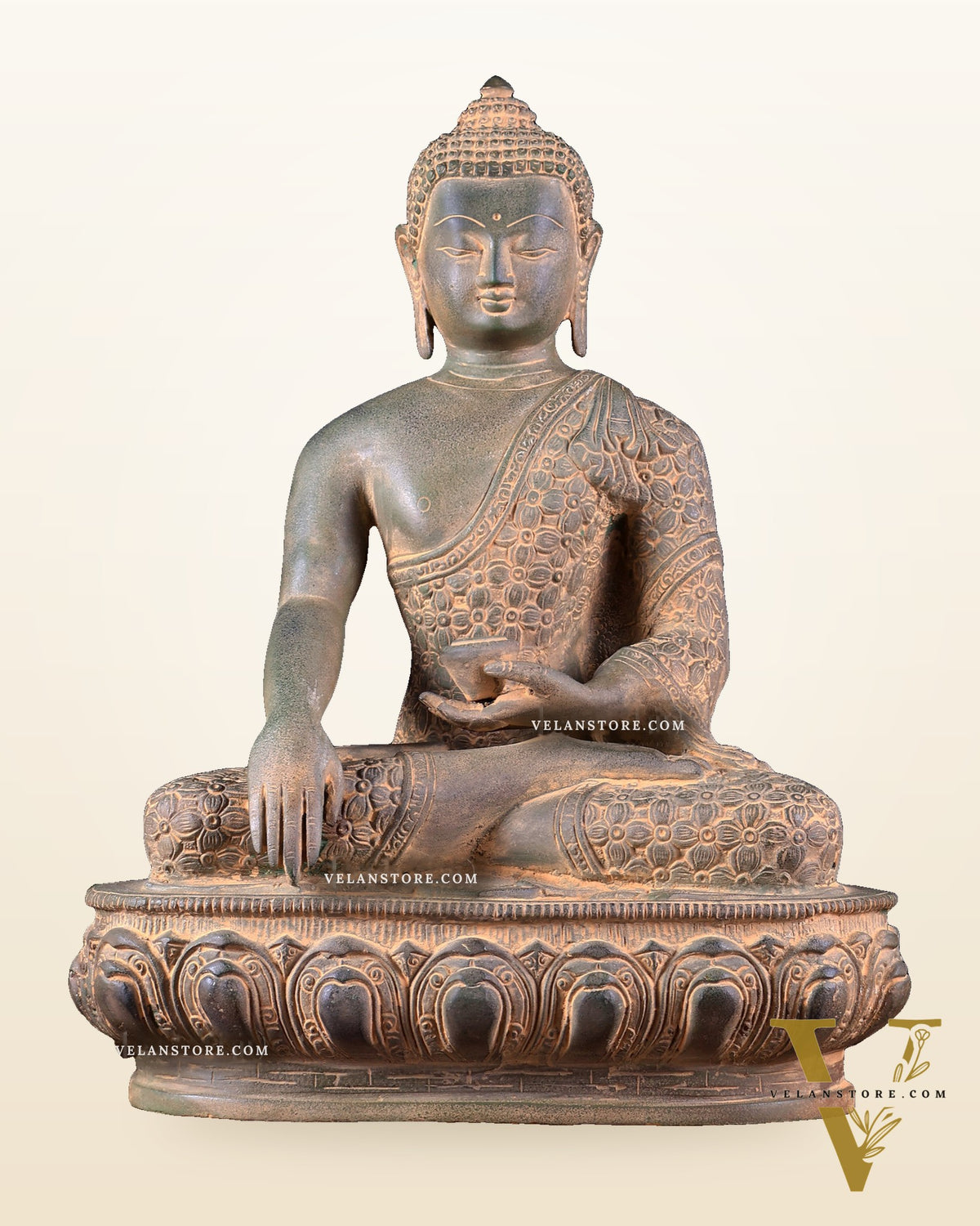 Pure Brass blessing Buddha Sculpture - 13" antique sand finish
