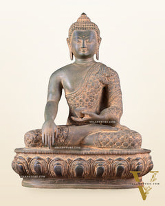 Pure Brass blessing Buddha Sculpture - 13" antique sand finish