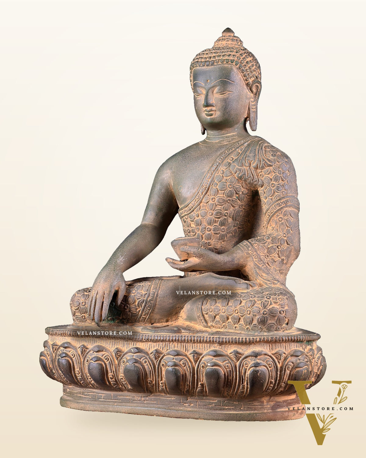 Pure Brass blessing Buddha Sculpture - 13" antique sand finish