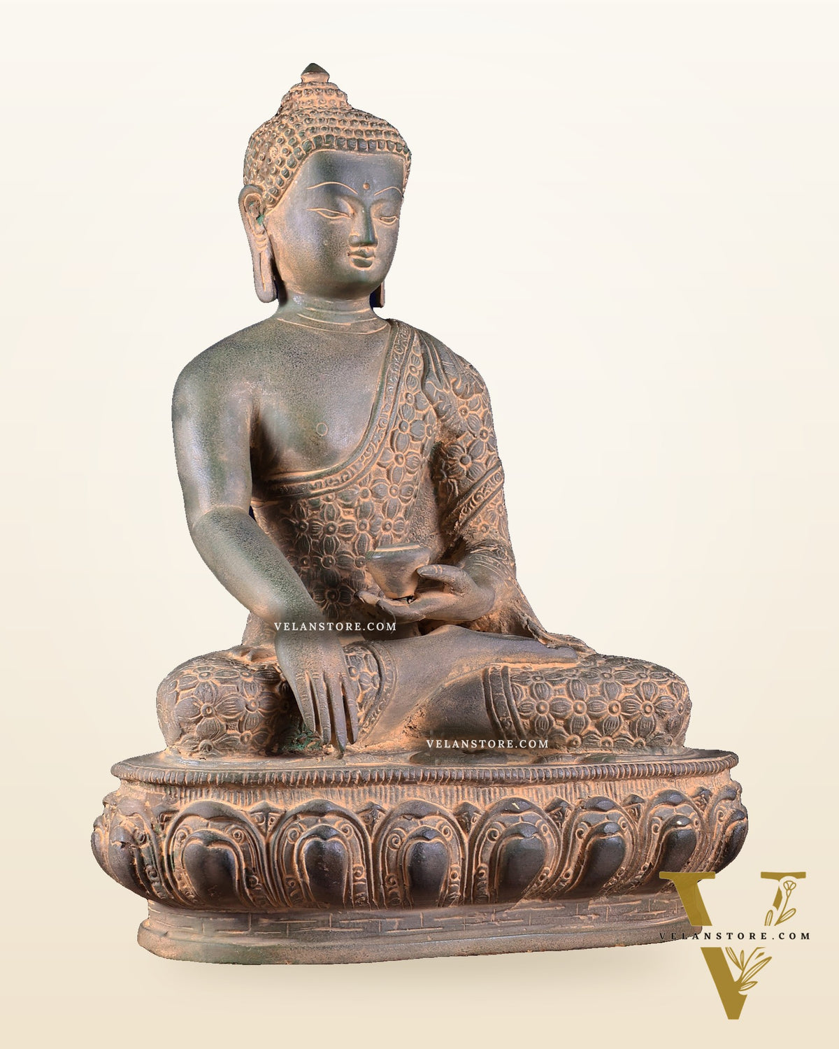 Pure Brass blessing Buddha Sculpture - 13" antique sand finish