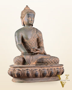 Pure Brass blessing Buddha Sculpture - 13" antique sand finish