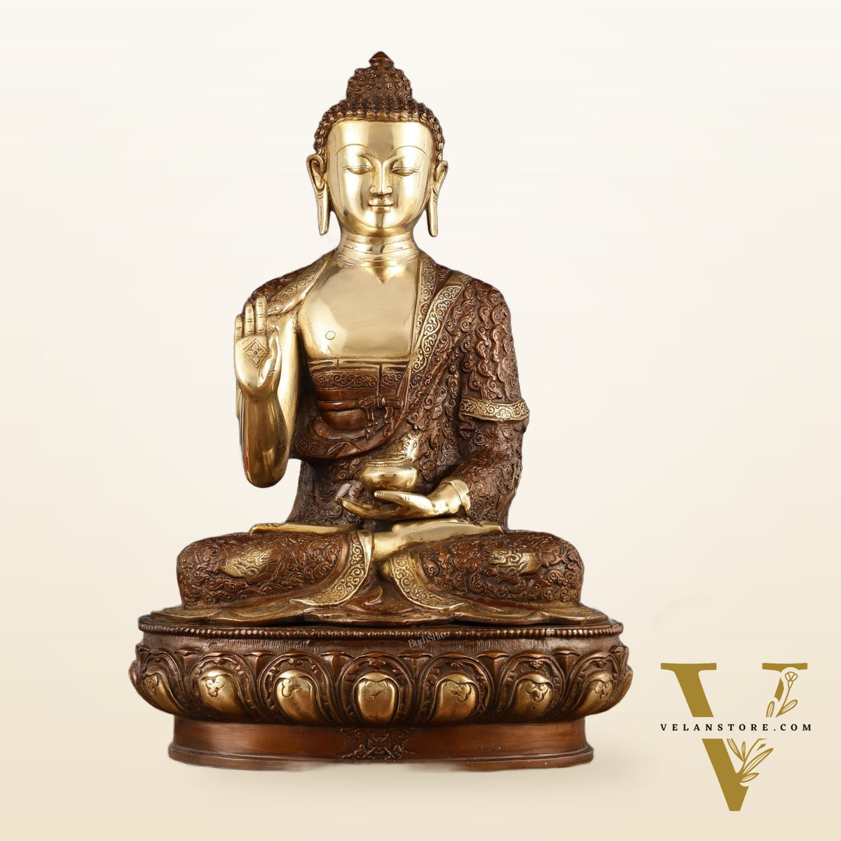 Pure Brass Blessing Buddha Statue - 17" | Dual Tone Beauty