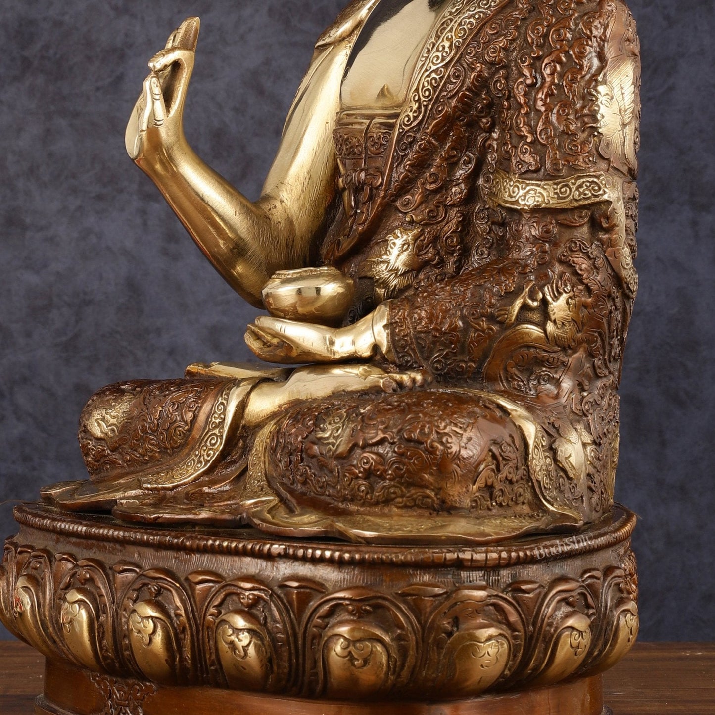 Pure Brass Blessing Buddha Statue - 17" | Dual Tone Beauty