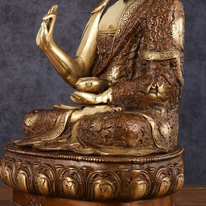 Pure Brass Blessing Buddha Statue - 17" | Dual Tone Beauty