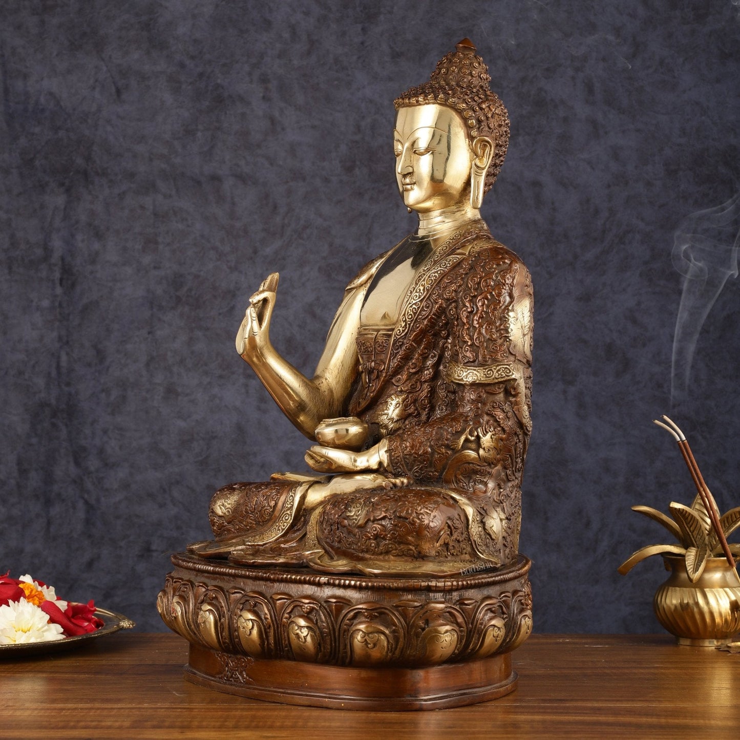 Pure Brass Blessing Buddha Statue - 17" | Dual Tone Beauty