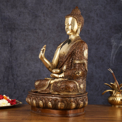 Pure Brass Blessing Buddha Statue - 17" | Dual Tone Beauty