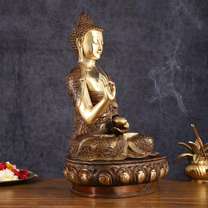 Pure Brass Blessing Buddha Statue - 17" | Dual Tone Beauty