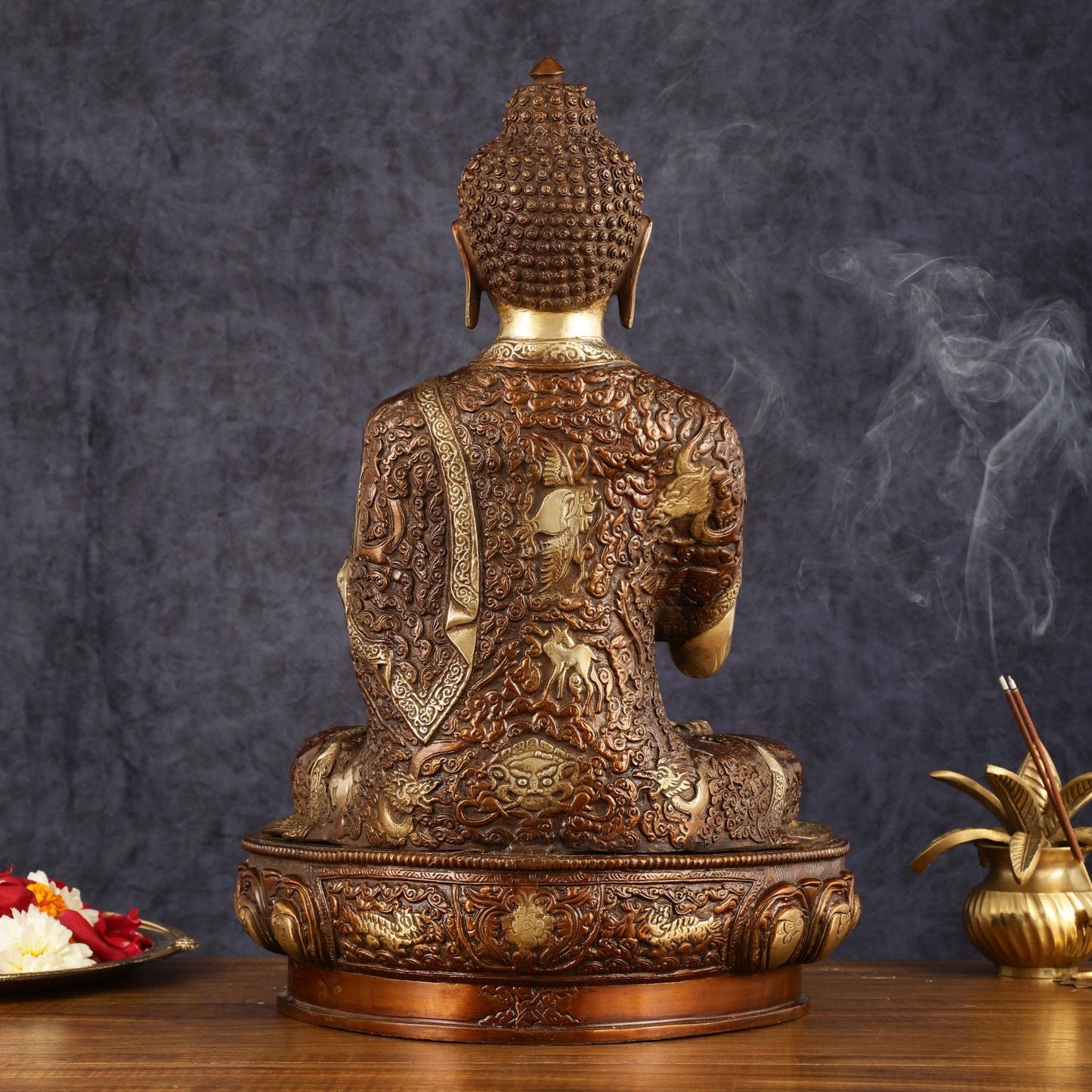 Pure Brass Blessing Buddha Statue - 17" | Dual Tone Beauty