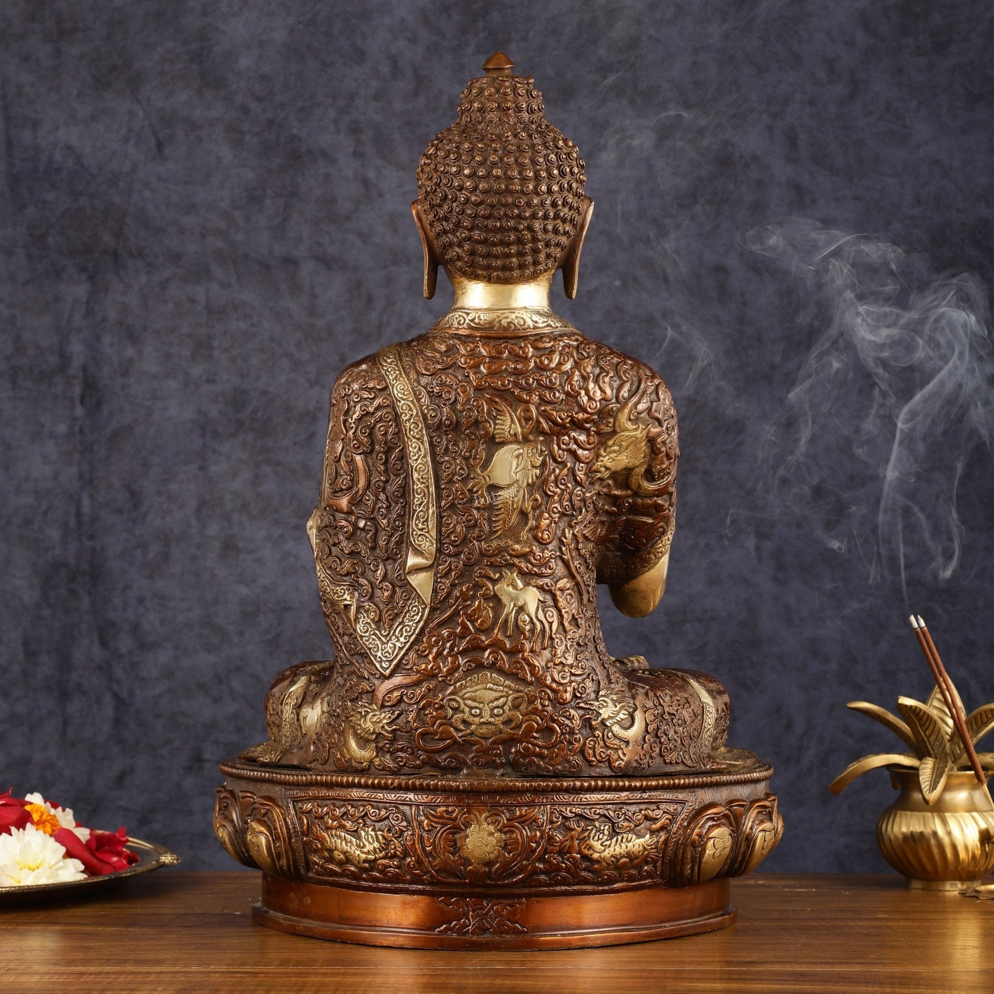 Pure Brass Blessing Buddha Statue - 17" | Dual Tone Beauty