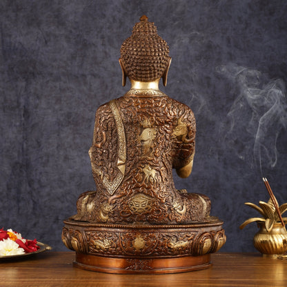Pure Brass Blessing Buddha Statue - 17" | Dual Tone Beauty