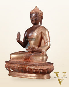 Pure Brass Blessing Buddha Statue - Green Antique Finish, 10.5" sandfinish