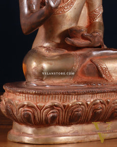 Pure Brass Blessing Buddha Statue - Green Antique Finish, 10.5" sandfinish