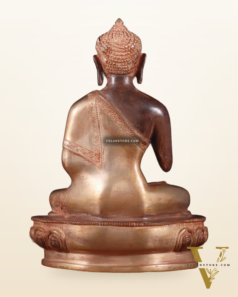 Pure Brass Blessing Buddha Statue - Green Antique Finish, 10.5" sandfinish