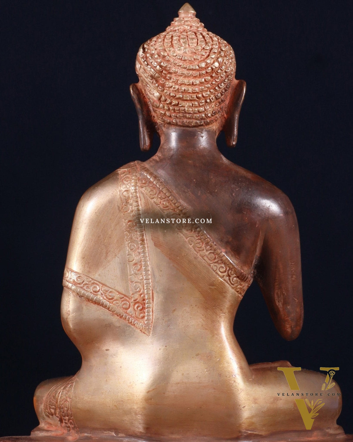 Pure Brass Blessing Buddha Statue - Green Antique Finish, 10.5" sandfinish