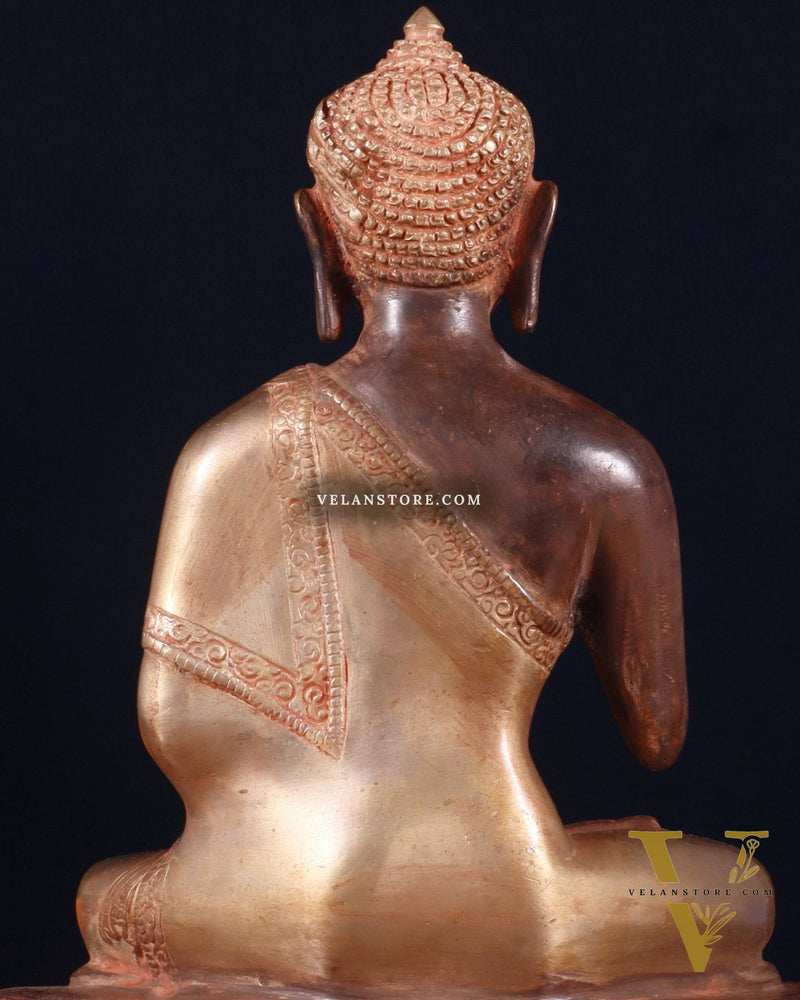 Pure Brass Blessing Buddha Statue - Green Antique Finish, 10.5" sandfinish