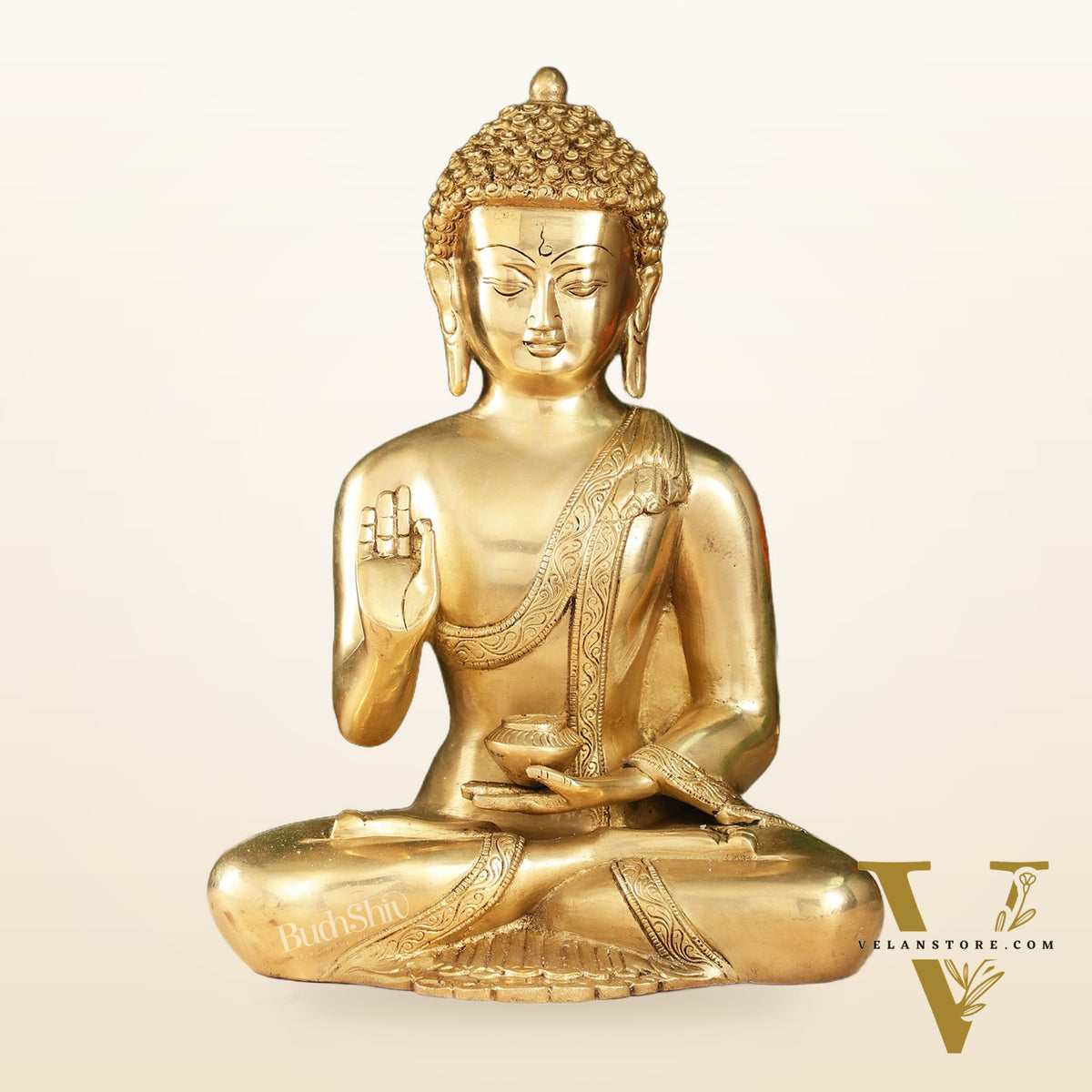 Pure Brass Blessing Buddha Statue | Handcrafted Fine Brass Sculpture 12 inch