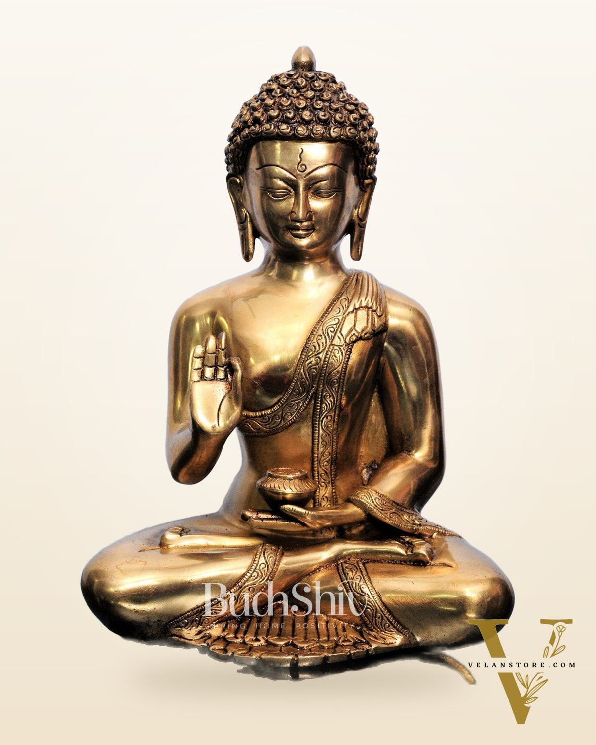 Pure Brass Blessing Buddha Statue | Handcrafted Fine Brass Sculpture 12 inch