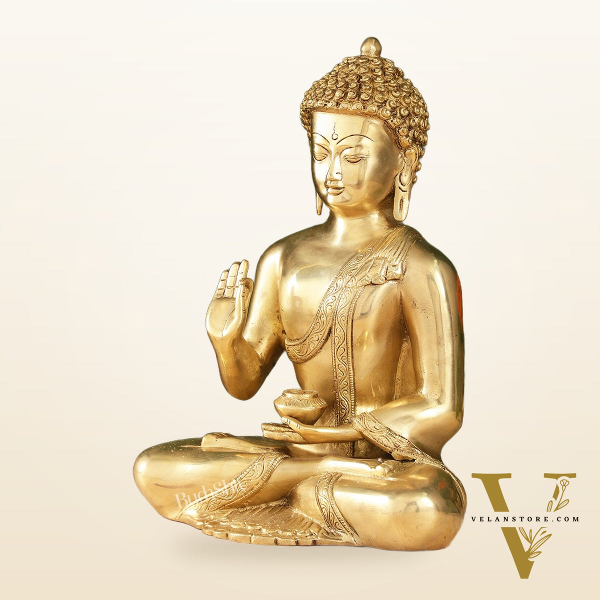 Pure Brass Blessing Buddha Statue | Handcrafted Fine Brass Sculpture 12 inch
