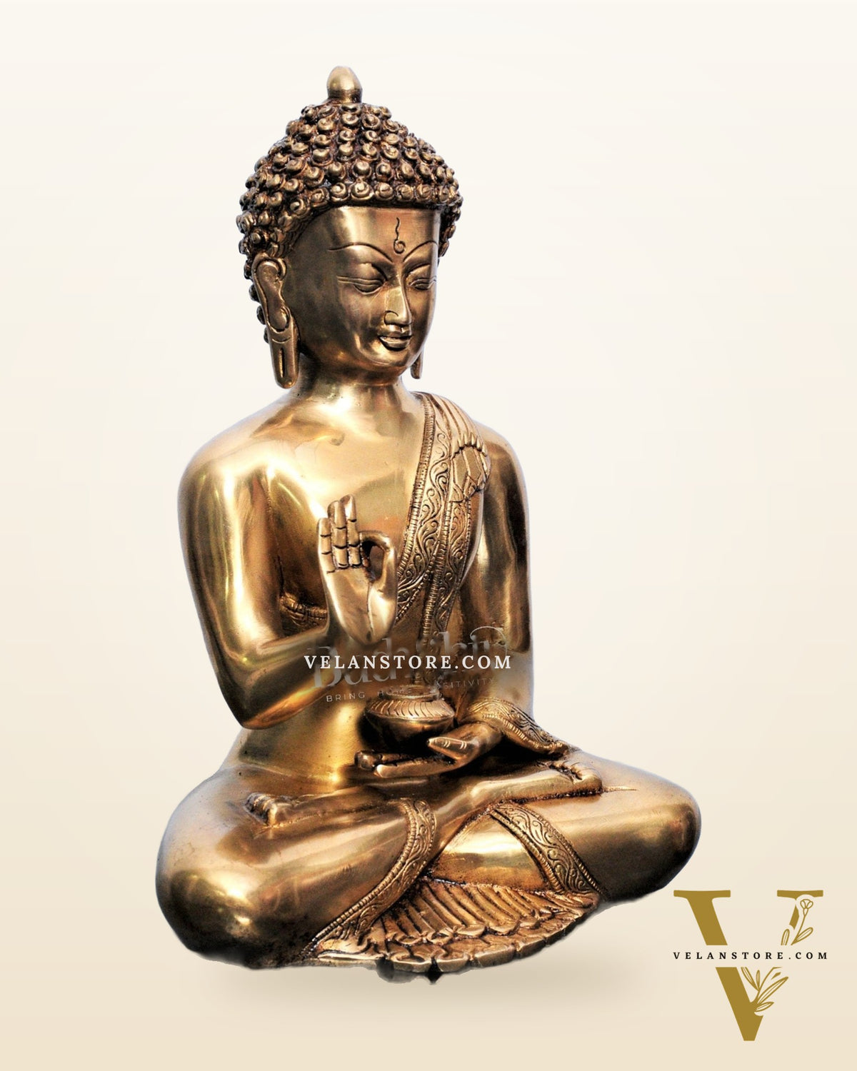 Pure Brass Blessing Buddha Statue | Handcrafted Fine Brass Sculpture 12 inch