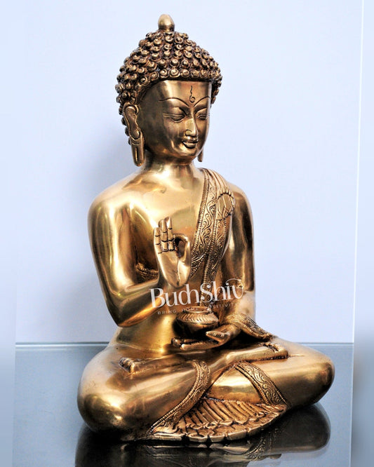 Pure Brass Blessing Buddha Statue | Handcrafted Fine Brass Sculpture 12 inch