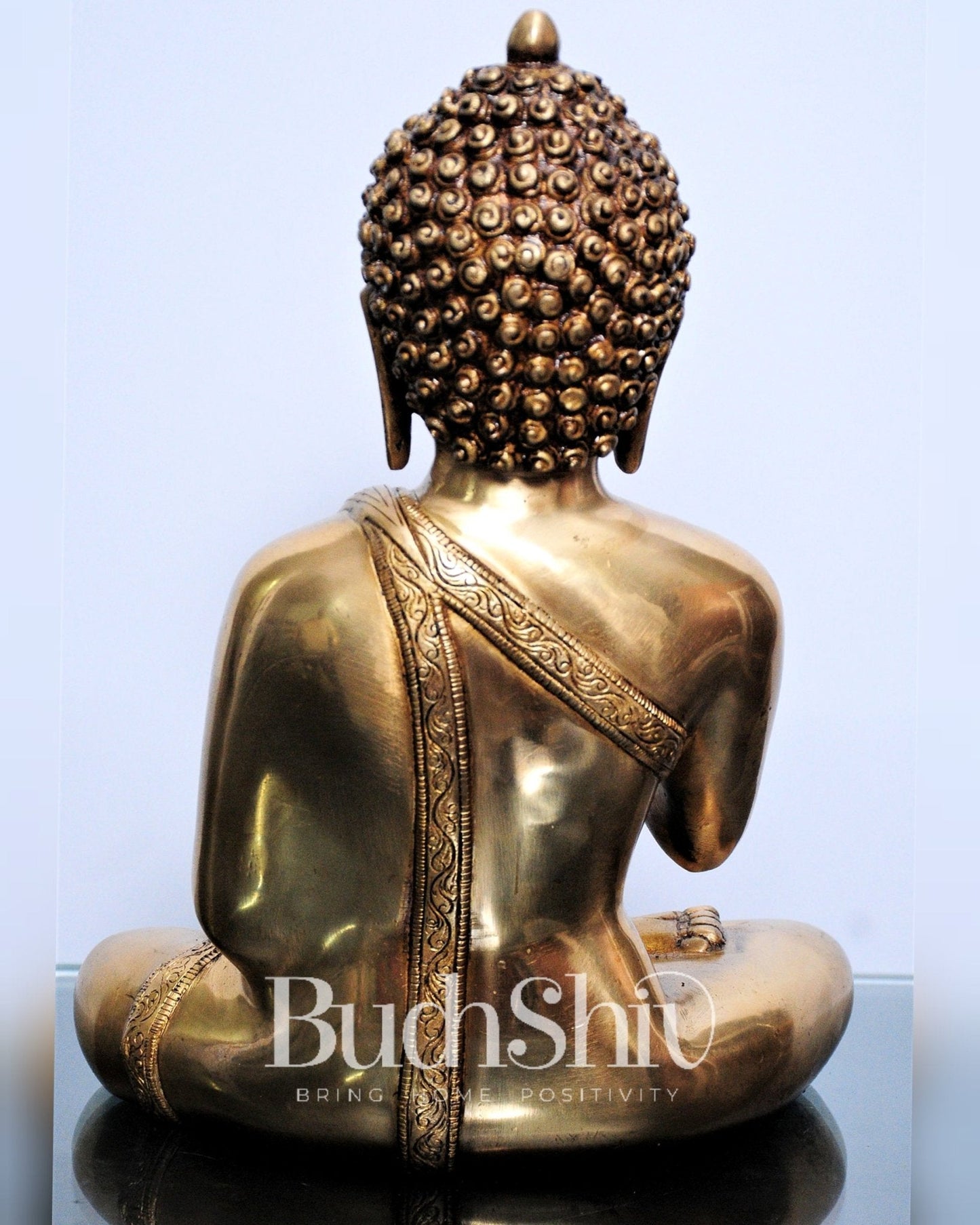 Pure Brass Blessing Buddha Statue | Handcrafted Fine Brass Sculpture 12 inch