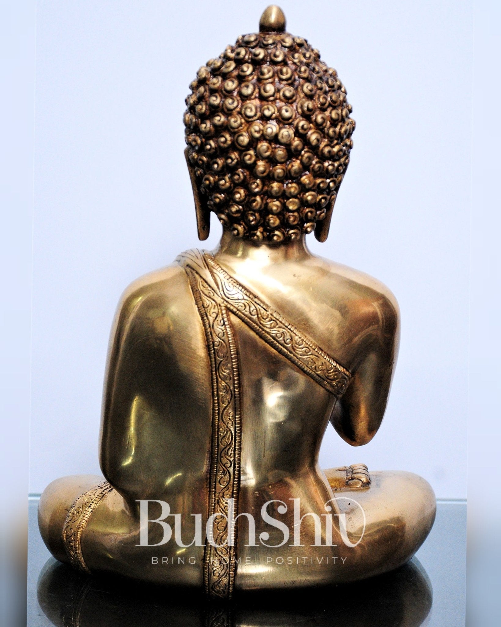 Pure Brass Blessing Buddha Statue | Handcrafted Fine Brass Sculpture 12 inch