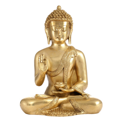 Pure Brass Blessing Buddha Statue | Handcrafted Fine Brass Sculpture 12 inch