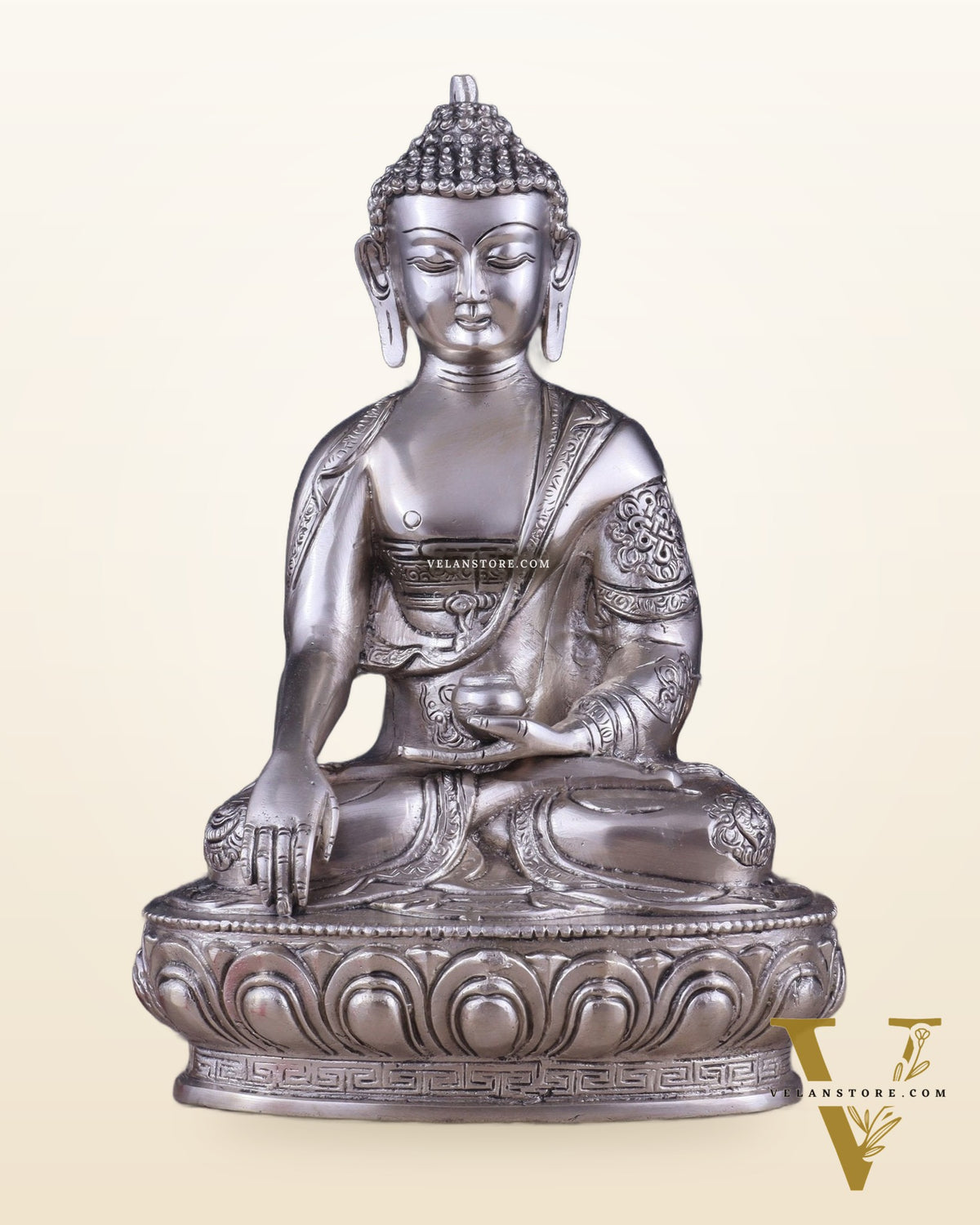Pure Brass Blessing Buddha Statue - Silver plated , 12.5" Height
