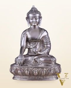 Pure Brass Blessing Buddha Statue - Silver plated , 12.5" Height