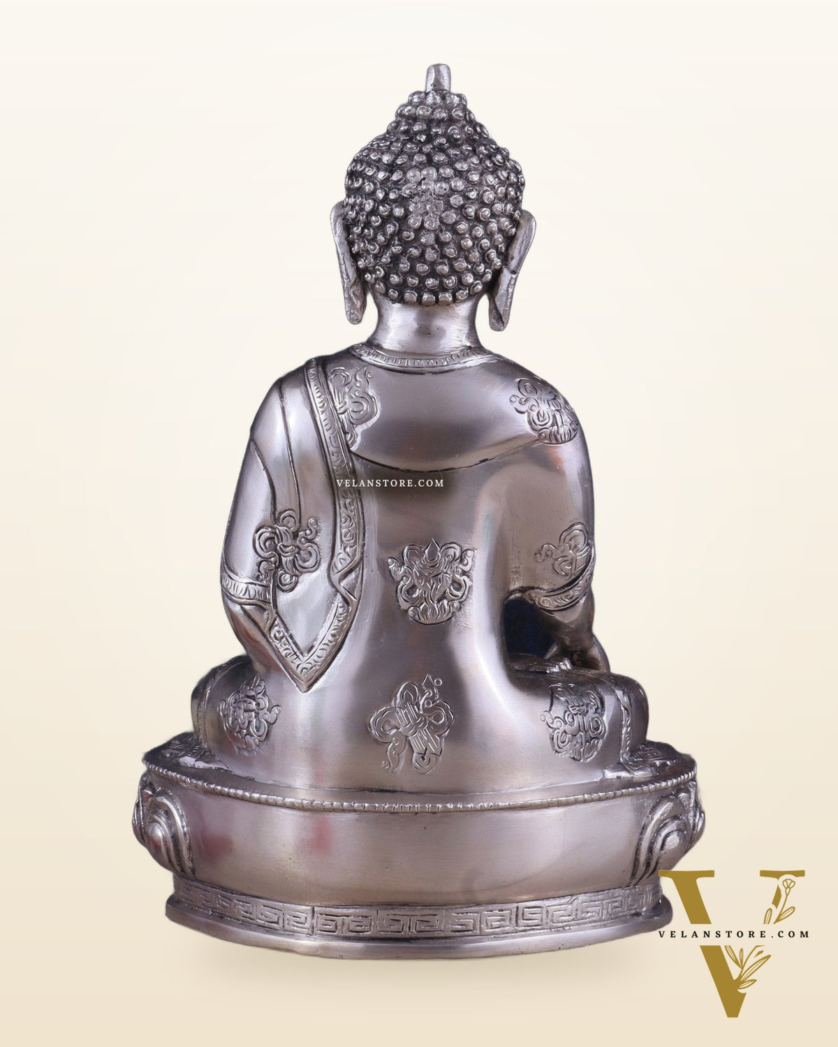 Pure Brass Blessing Buddha Statue - Silver plated , 12.5" Height