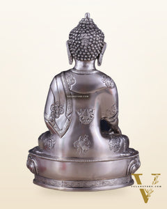 Pure Brass Blessing Buddha Statue - Silver plated , 12.5" Height