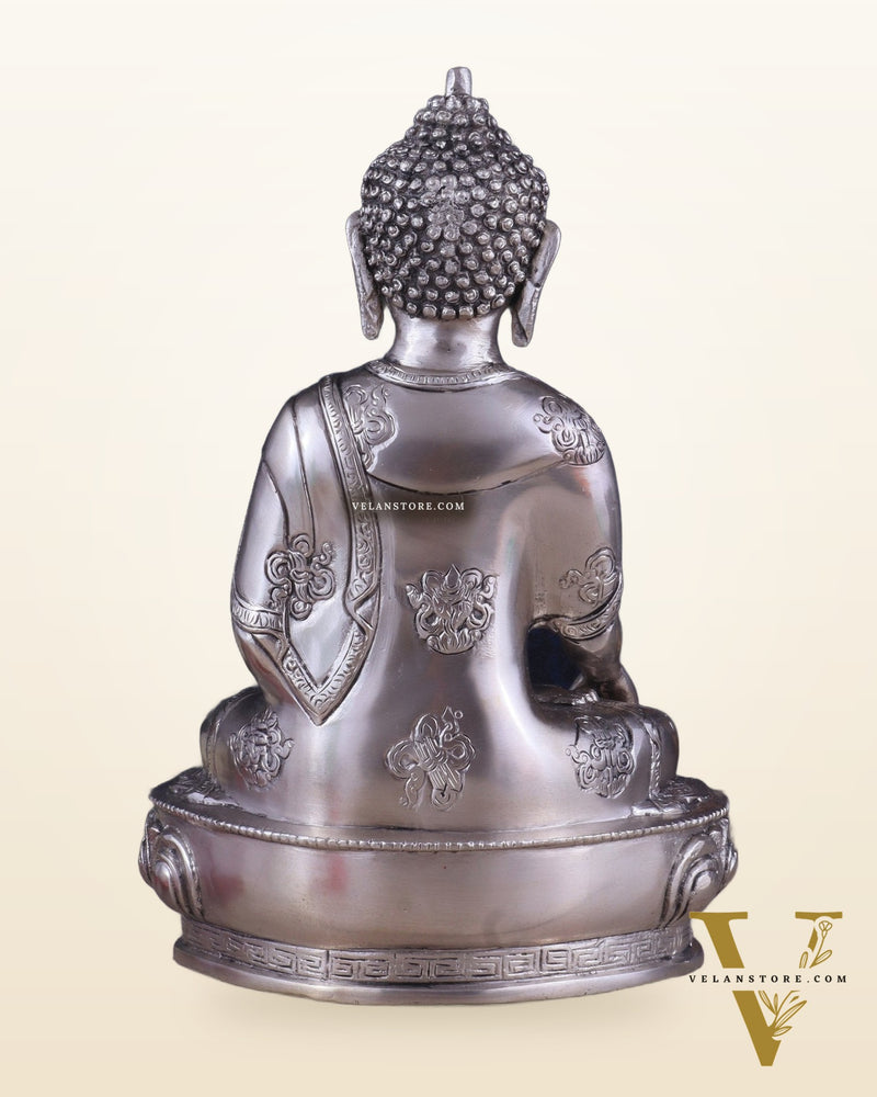 Pure Brass Blessing Buddha Statue - Silver plated , 12.5" Height
