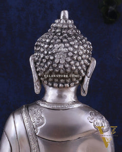 Pure Brass Blessing Buddha Statue - Silver plated , 12.5" Height