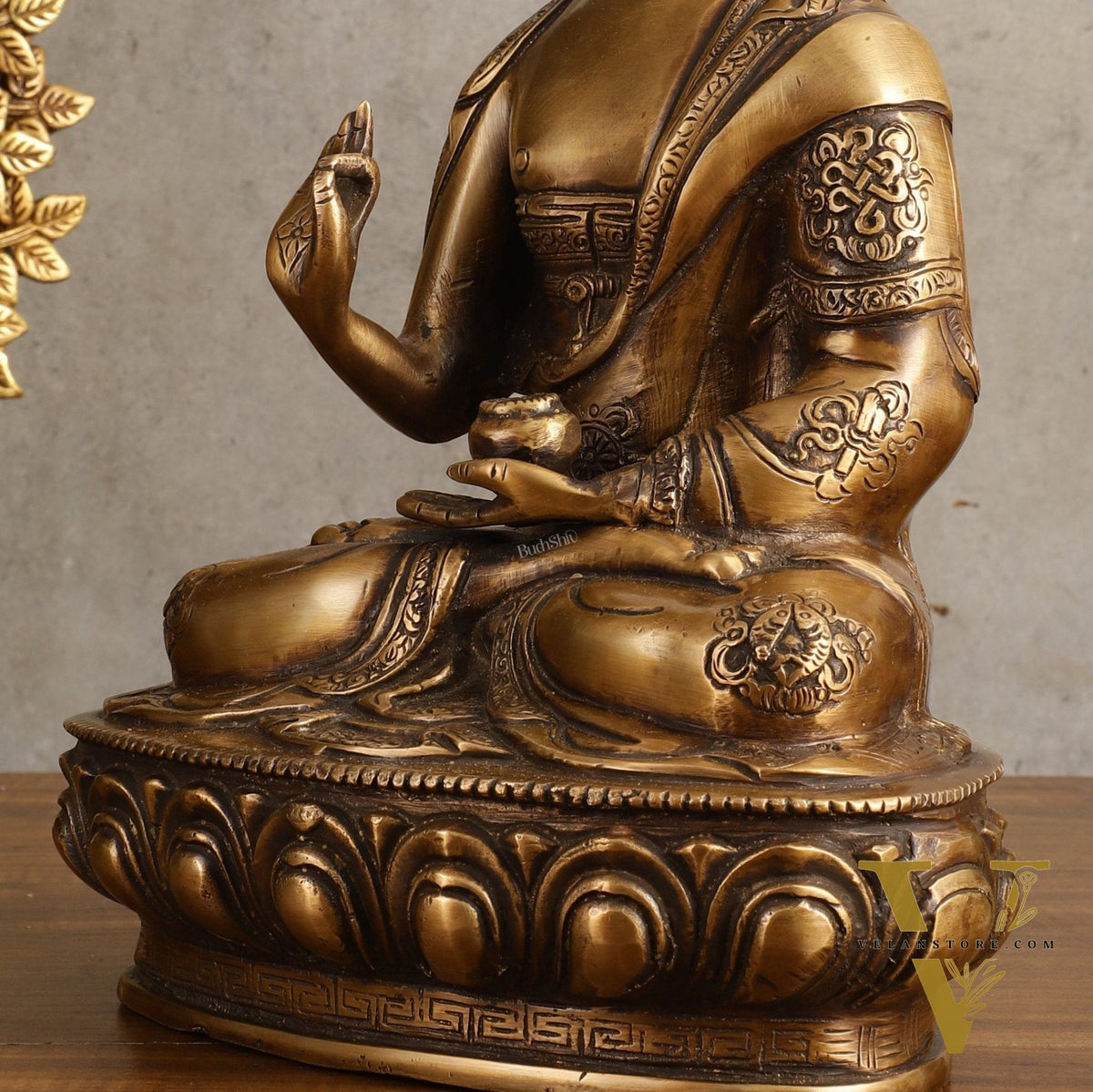 Pure Brass Blessing Buddha Statue - Unique Design, 12.5" Height