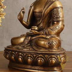 Pure Brass Blessing Buddha Statue - Unique Design, 12.5" Height