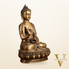 Pure Brass Blessing Buddha Statue - Unique Design, 12.5" Height