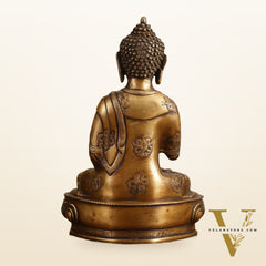 Pure Brass Blessing Buddha Statue - Unique Design, 12.5" Height