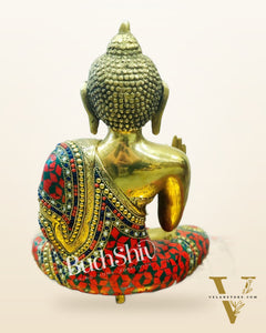Pure Brass Blessing Buddha statue with stonework 11.5 inches