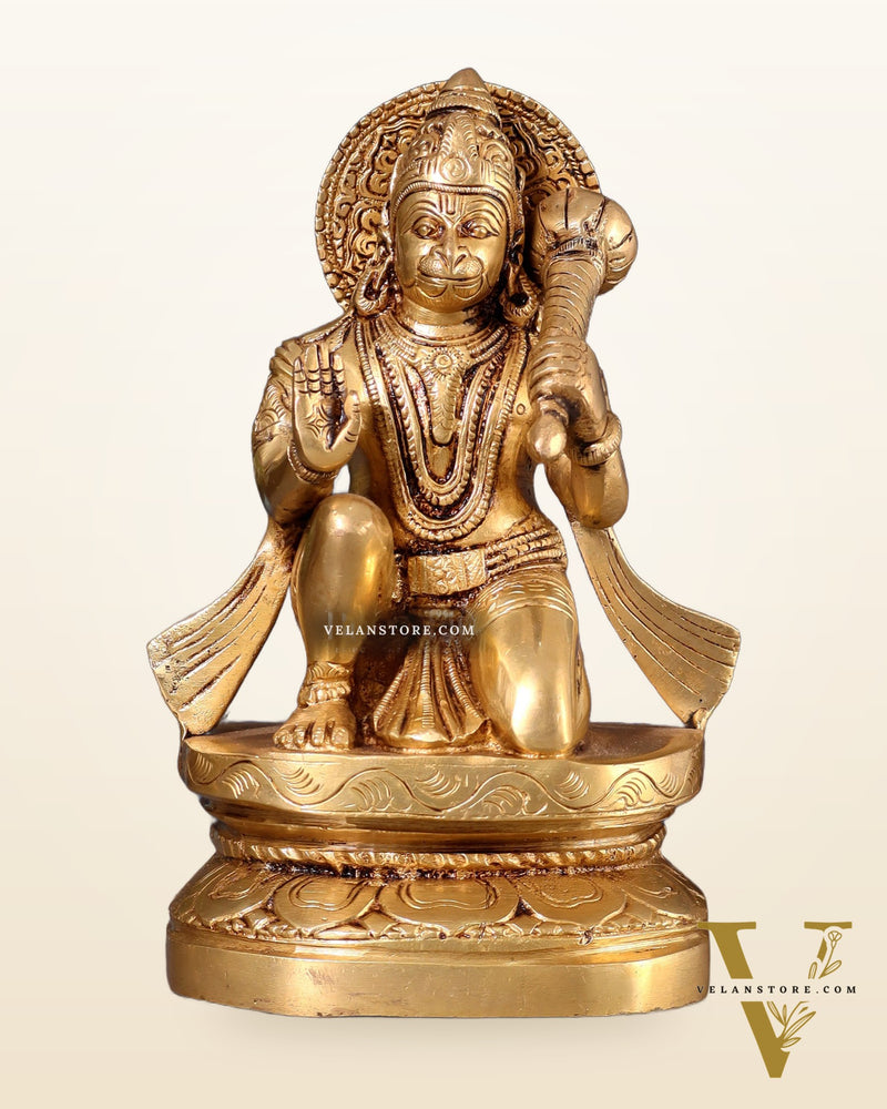 Pure Brass Blessing Hanuman Idol - 8" Enhanced carvings