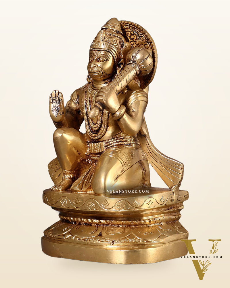 Pure Brass Blessing Hanuman Idol - 8" Enhanced carvings