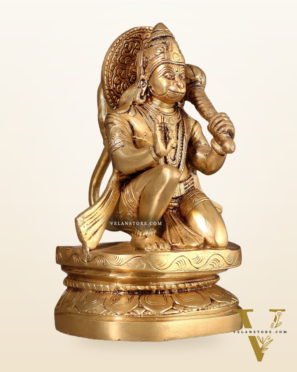 Pure Brass Blessing Hanuman Idol - 8" Enhanced carvings