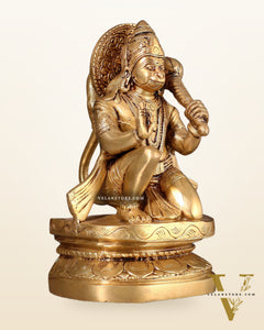 Pure Brass Blessing Hanuman Idol - 8" Enhanced carvings