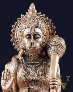 Pure Brass Blessing Hanuman Statue 11.5"
