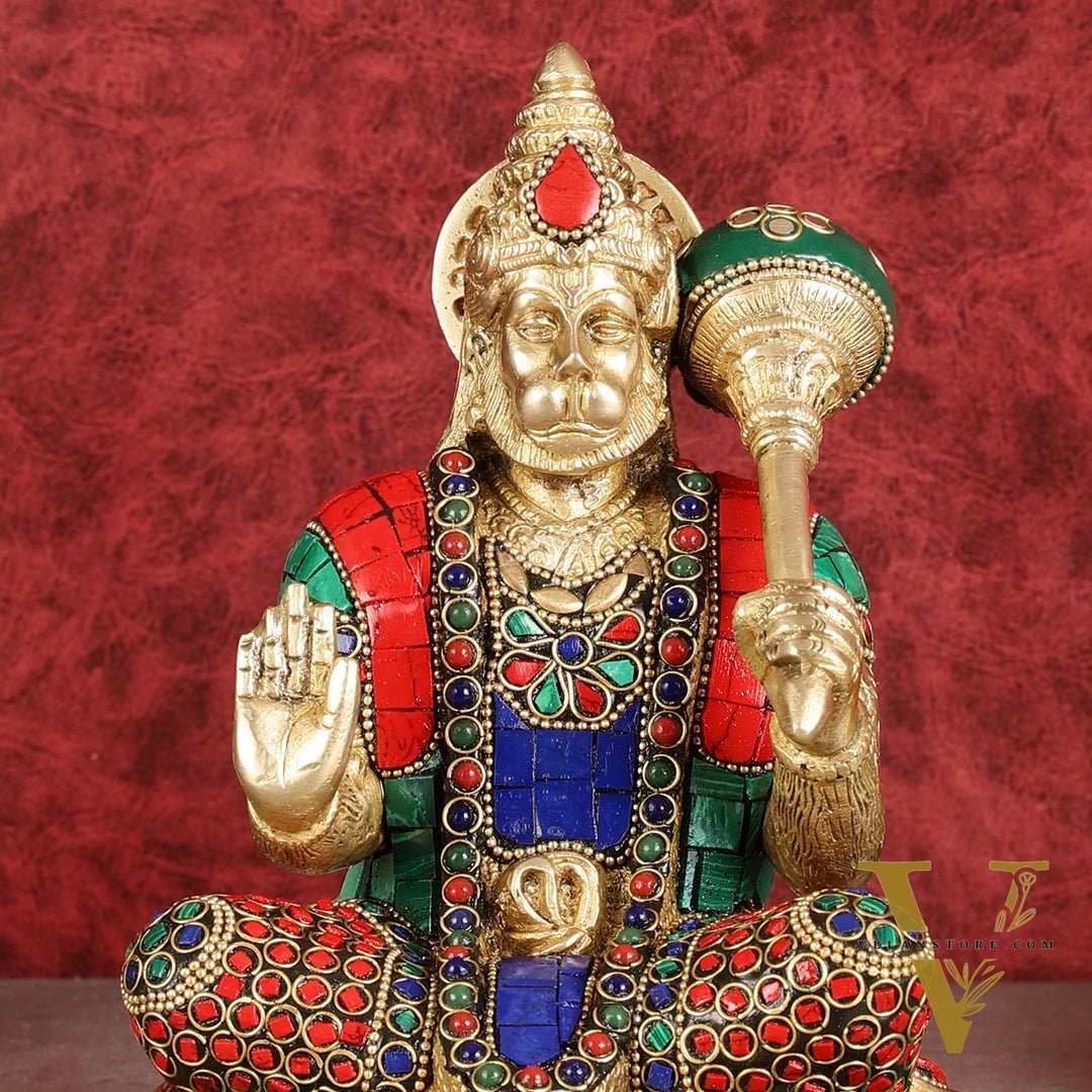 Pure Brass Blessing Lord Hanuman Idol blessing hand 7 inch